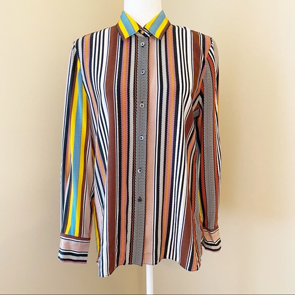 Tory Burch 100% Silk Stripe Long Sleeve Blouse -10